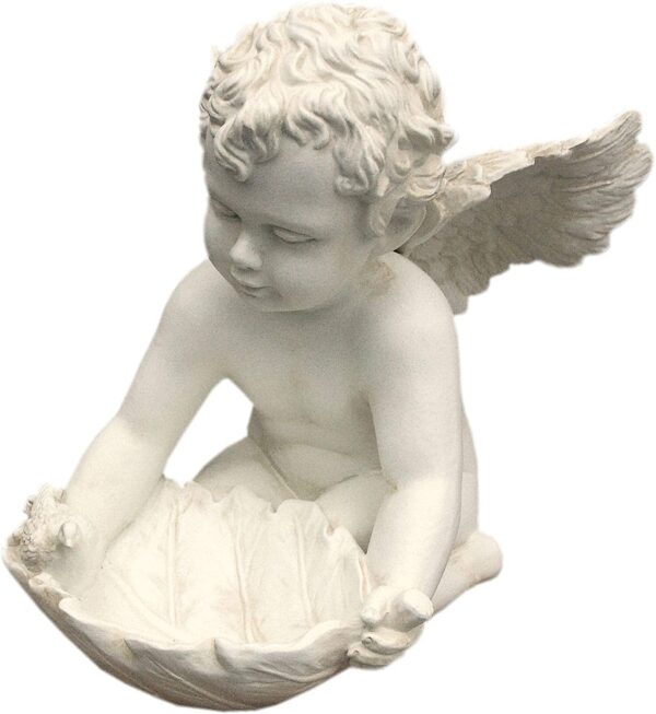 Figur eines knienden Engels mit einem Blatt. 35 cm.